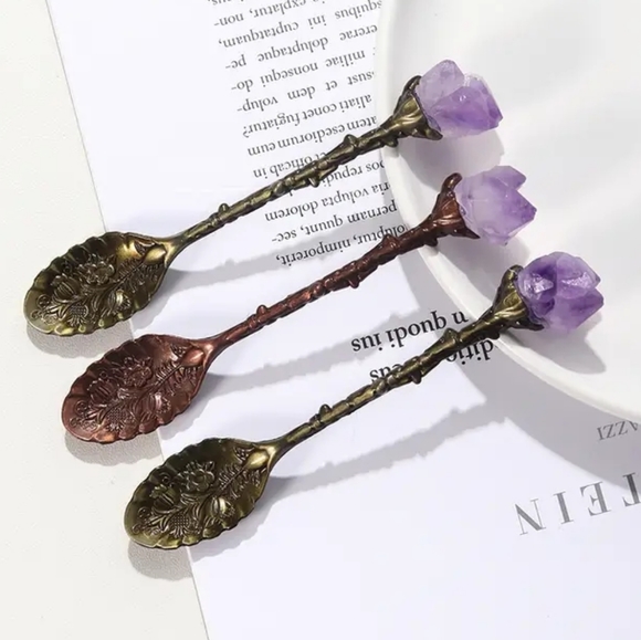 LOT of Purple Amethyst Crystal Spoons Antique Style NEW MINT - Picture 2 of 6